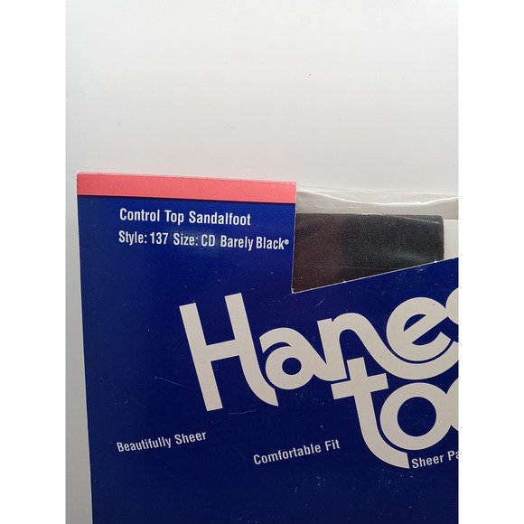 VTG 90s Hanes Pantyhose Sheer Black Sandalfoot Tights Size‎ CD Style 137 New - Picture 2 of 6